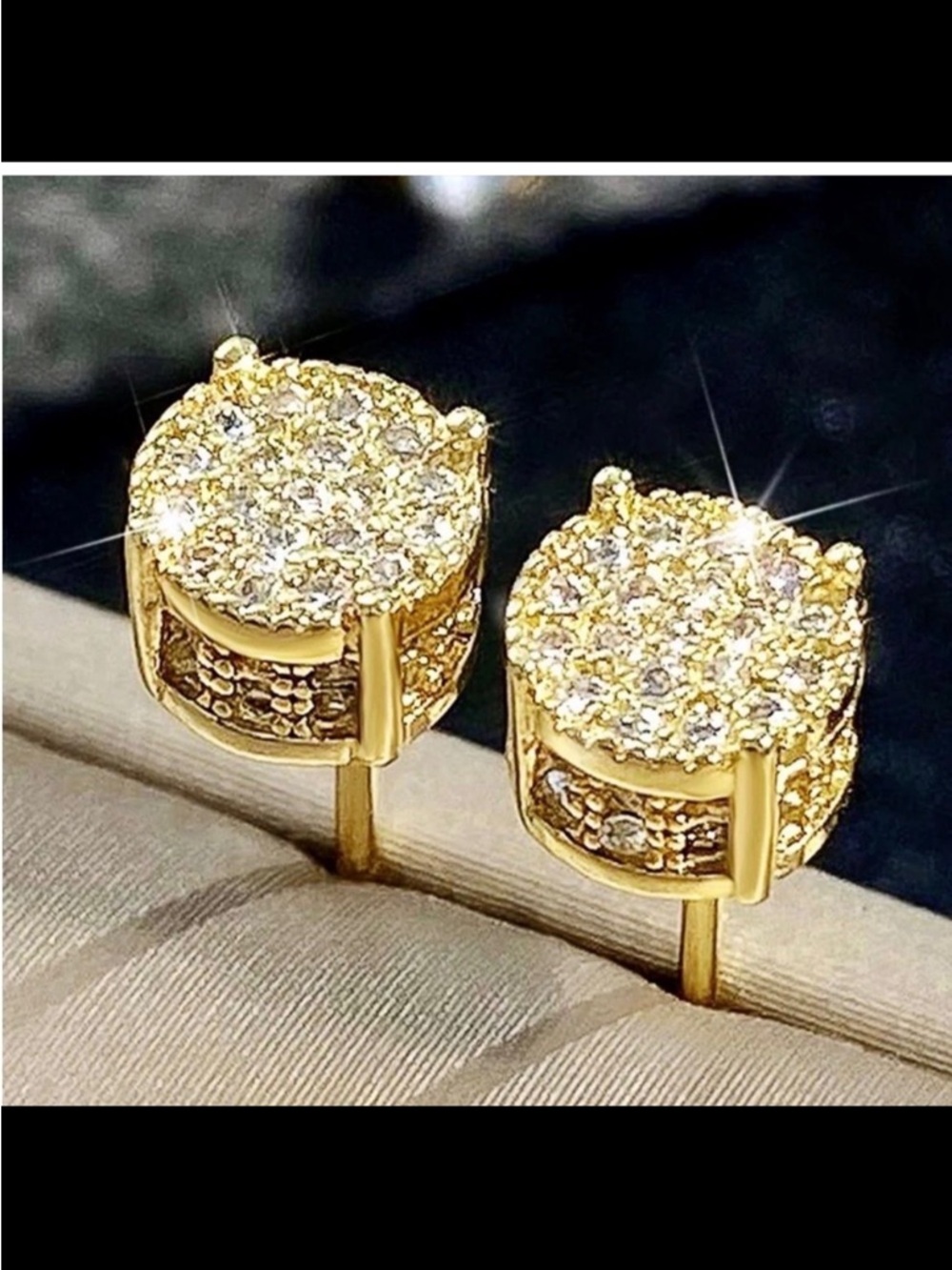 Gold Pavé Round Stud Earrings with Clear Crystals
